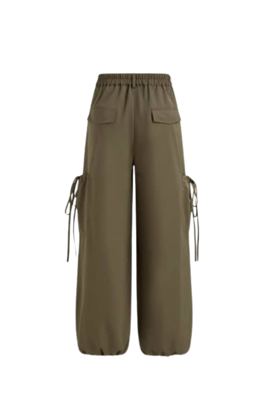 DARK GREEN WIDE LEG CARGO PANTS