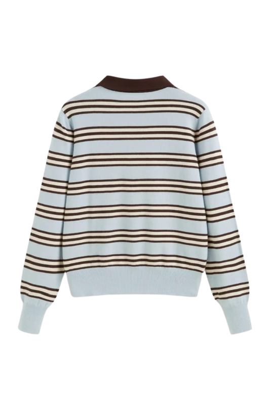 STRIPE LONG SLEEVE KNIT POLO