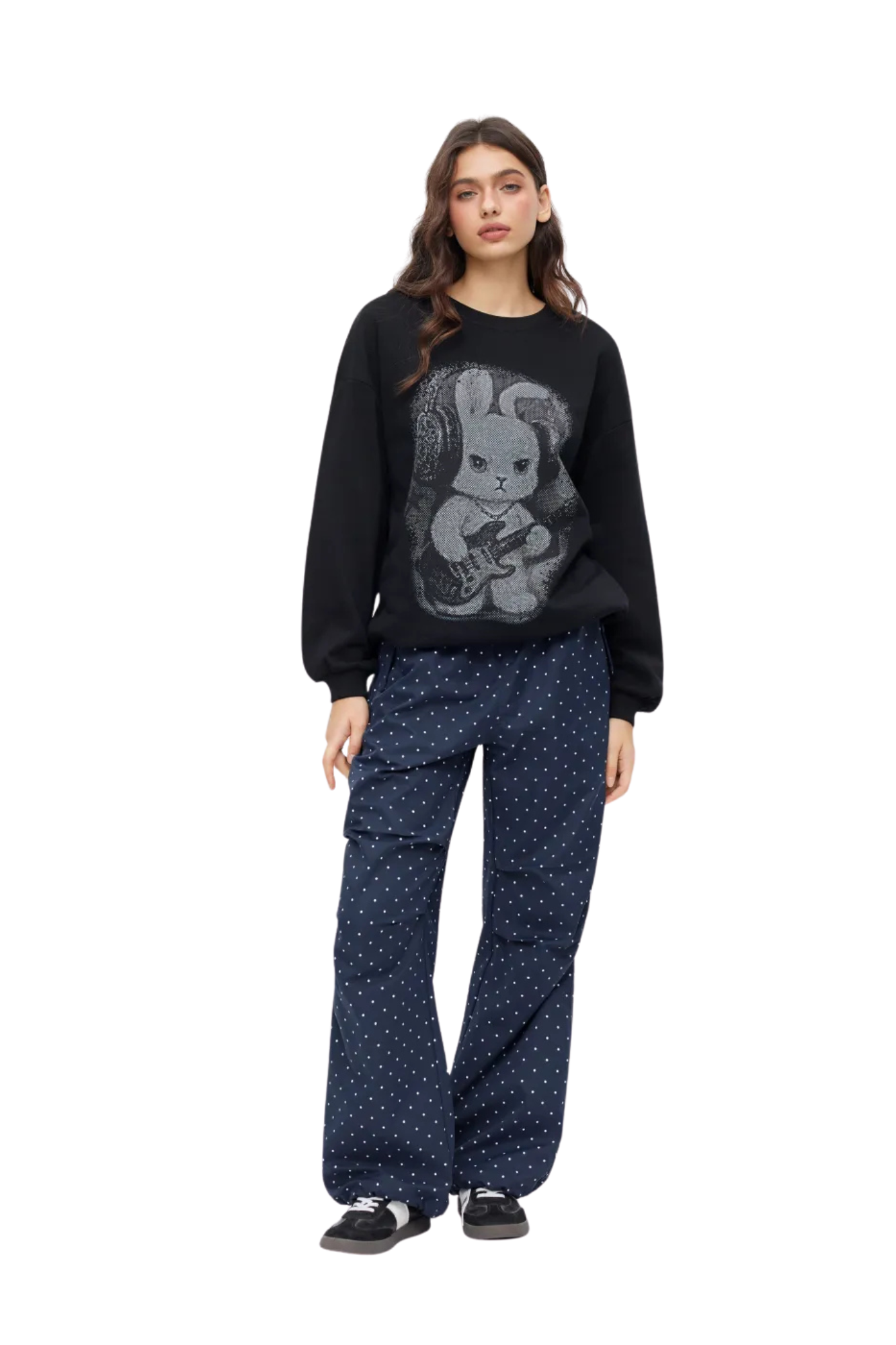 POLKA DOT ELASTIC NAVY PANTS