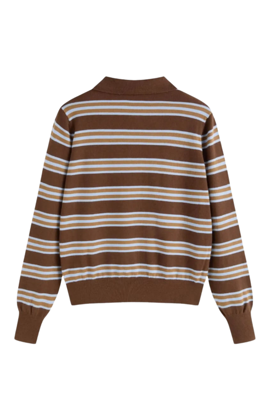 BROWN STRIPE LONG SLEEVE KNIT POLO