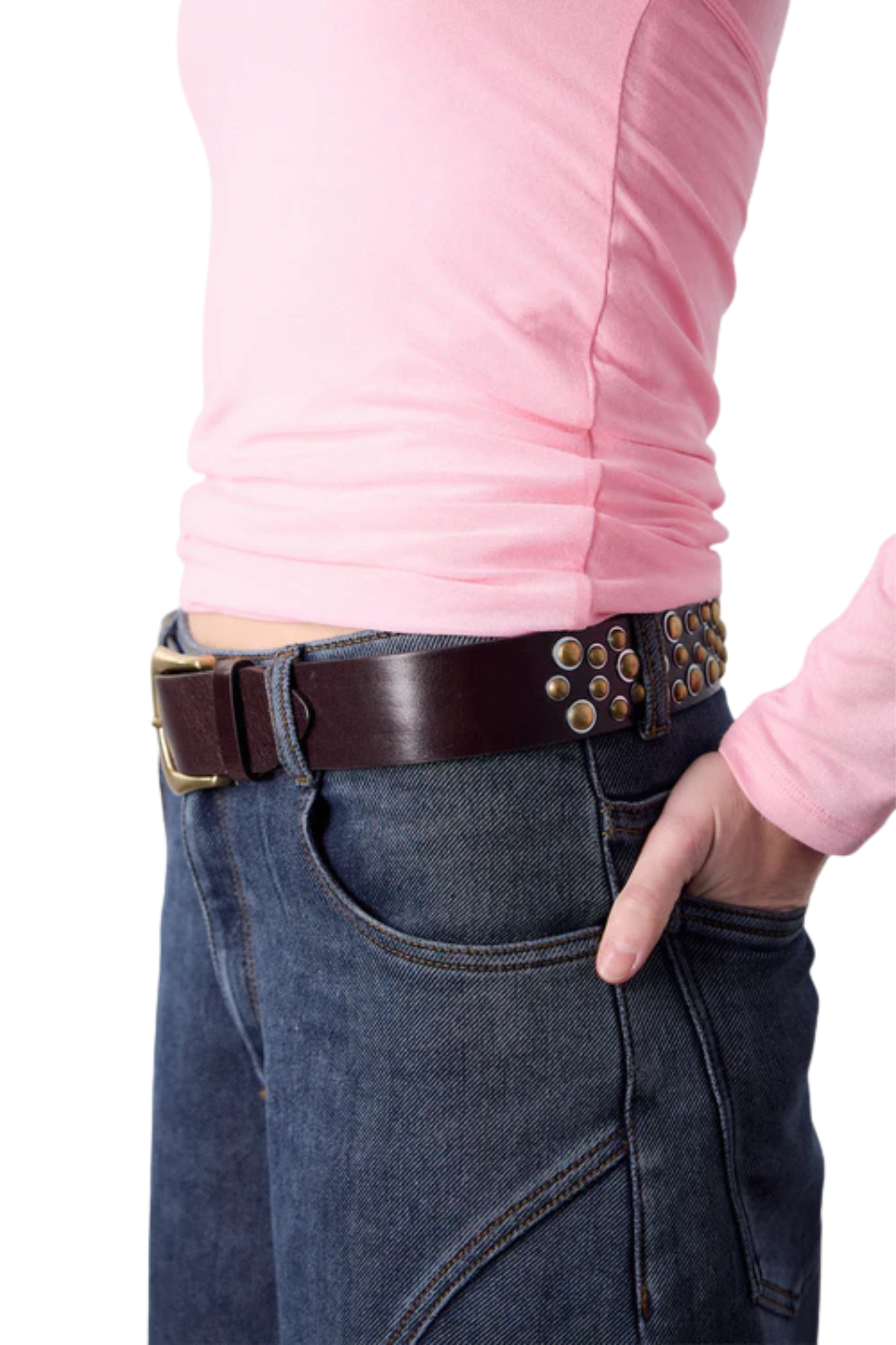 CINTURON STUDDED MARRON
