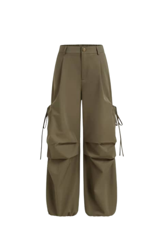 DARK GREEN WIDE LEG CARGO PANTS