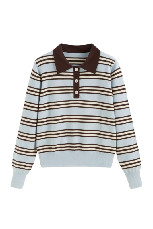 STRIPE LONG SLEEVE KNIT POLO