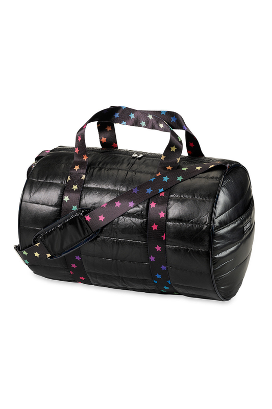 BLACK PUFFER DUFFLE SCATTER STAR STRAP