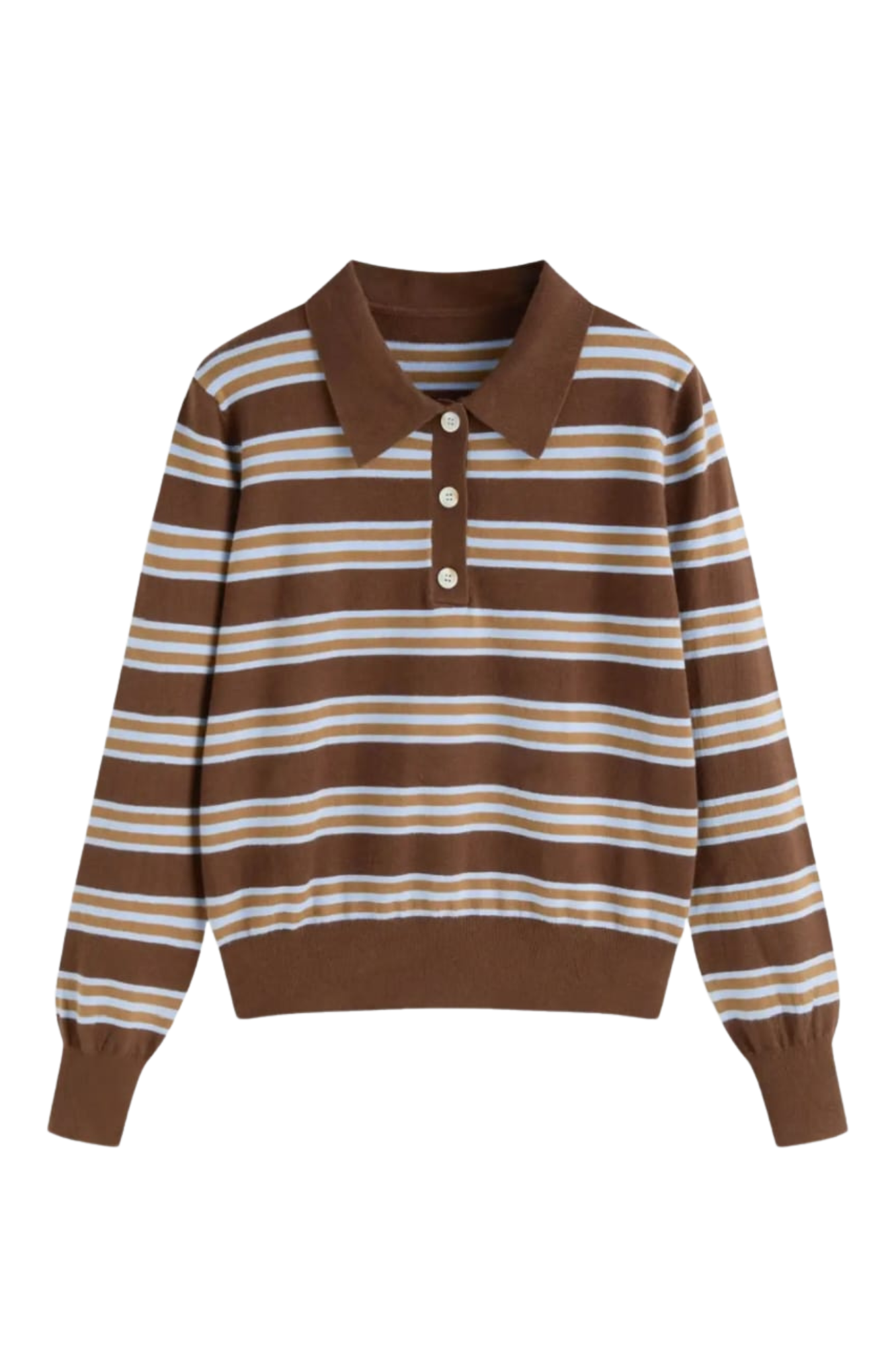 BROWN STRIPE LONG SLEEVE KNIT POLO