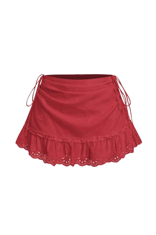 BRODERIE WINE MINI SKIRT